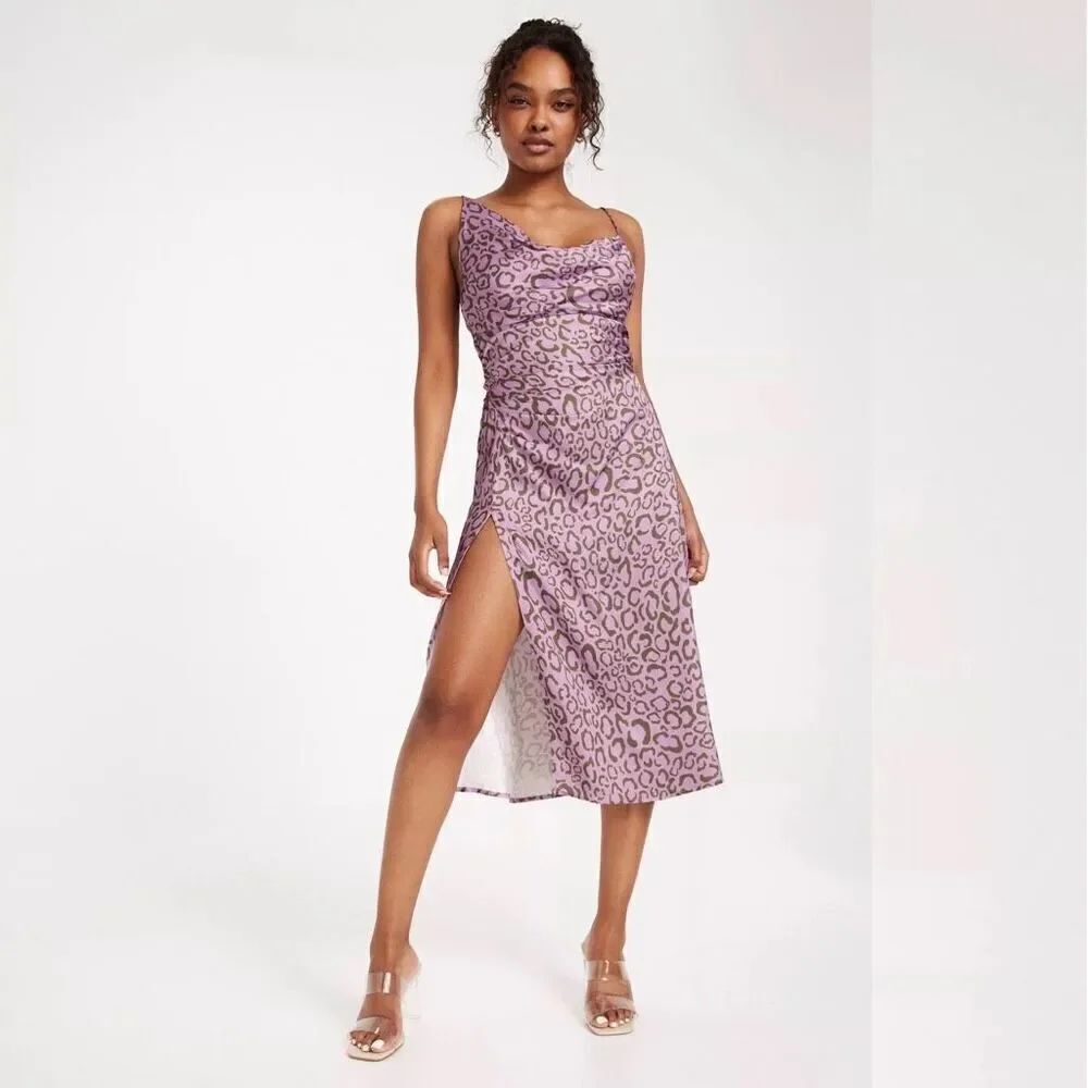 NWT For Love & Lemons June Purple Animal Print Midi Dress Size Small